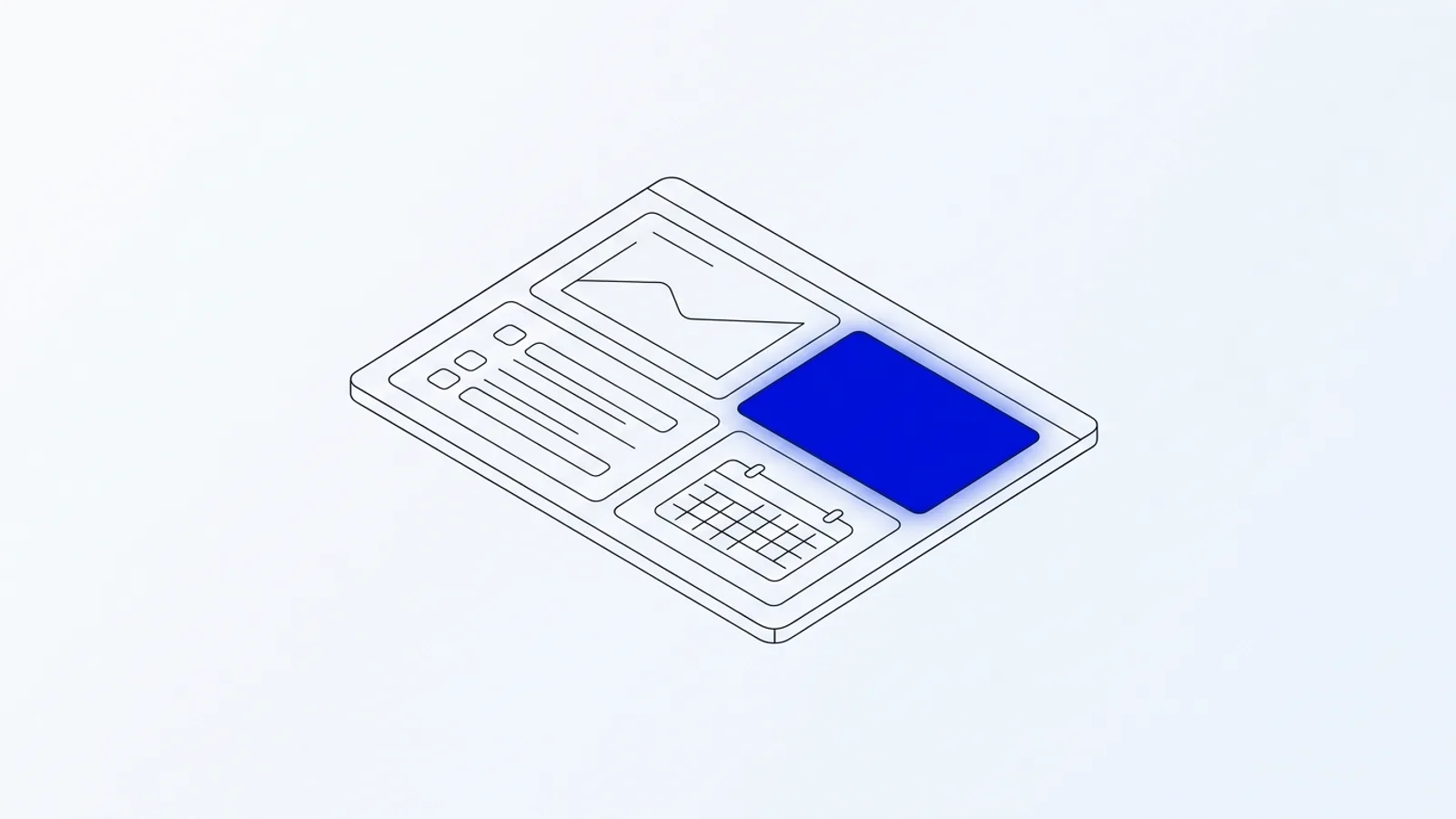 Illustration conceptuelle : des outils disparates remplacés par un outil unique et central en bleu, sur fond clair premium