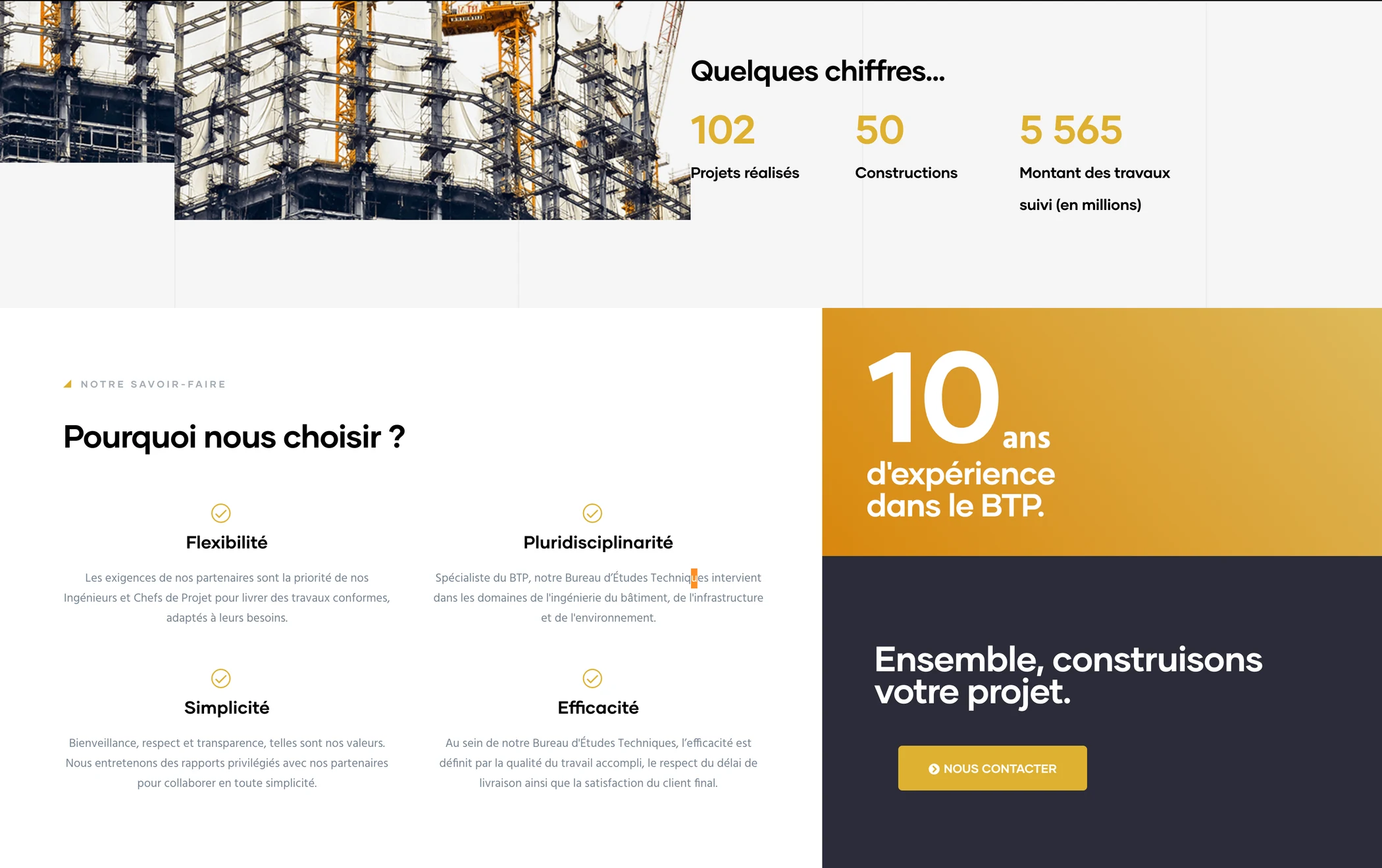 Section du site ADT mettant en avant des chiffres clés sur les projets, les constructions et les travaux suivis