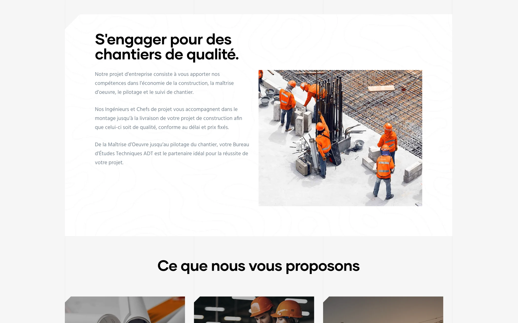Page Services du site ADT présentant la maîtrise d’œuvre, les études de projet et le pilotage de chantier