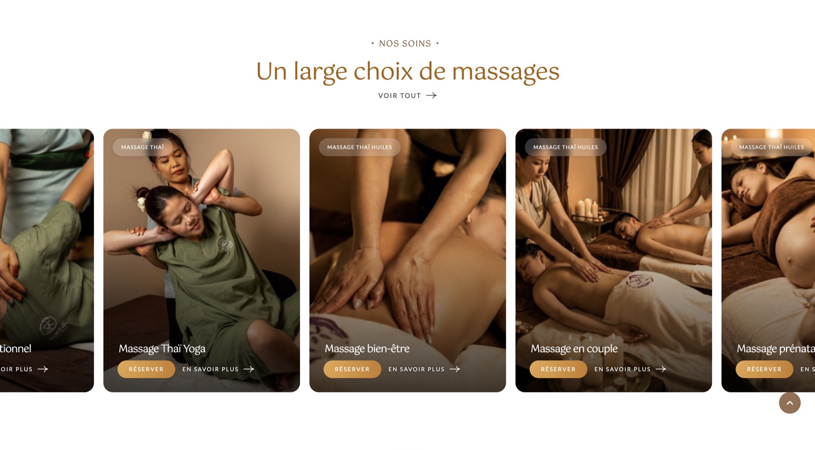 Sélection visuelle des massages Natthé avec accès à la réservation