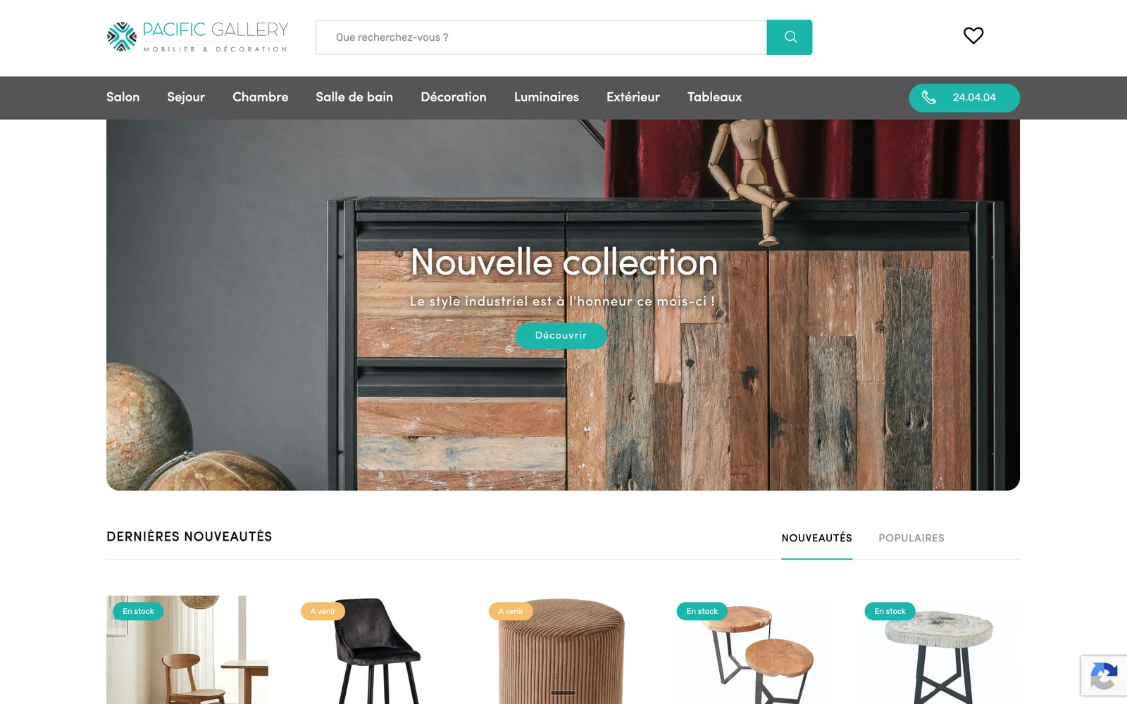 Page d'accueil de Pacific Gallery — mobilier et décoration, nouvelle collection et nouveautés
